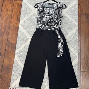 Nina Leonard Faux-Wrap Wide-Leg Capri Jumpsuit